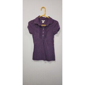 Love Rocks Purple 3/4 Button Shortsleeve Fitted Top Sz M